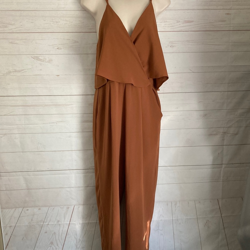 Astr Rust Brown V-Neck Wrap Jumpsuit